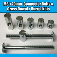 M6 x 70mm Furniture Connector Bolts & Cross Dowel Barrel Nuts Joint Fixing Unit