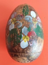 Vintage Antique Victorian Hand Painted Flowers Wooden Treen Darning Sock Egg Old