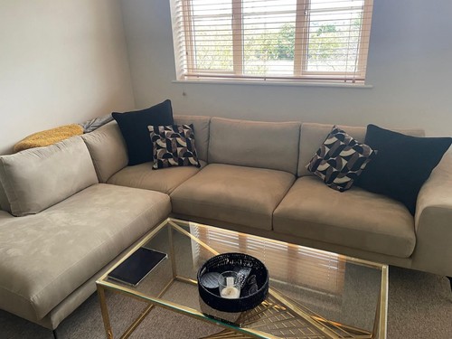 Dfs taupe corner sofa - dfs, suede