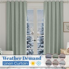 Linen Style 100% Blackout Curtains Eyelet Ring Top Thermal Curtains + Tie Backs