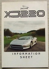 JAGUAR XJ220 Car Information Sheet Sales Brochure Leaflet c1993