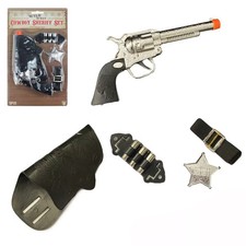 Cowboy Sheriff 5pc Set Toy Gun Holster Badge Belt & Bullets Kids Fancy Dress