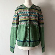 Country Rose fair isle cardigan size 10 green buttons EWM wool blend