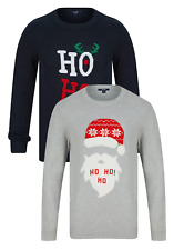 Mens Christmas Ho Ho Ho Santa Xmas Festive Holiday Jumper grey blue M L XL XXL