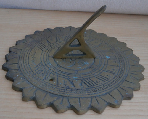 Brass sundial gnomon engraved - sundial,