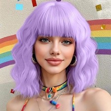 Short Pastel Wavy Bob Wig with