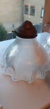 Two Antique Holophane Ribbed Glass Prismatic Light Shades Original Galleries