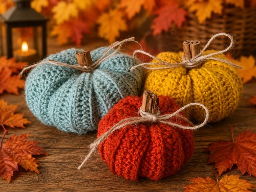 Double knit crocheted pumpkins - double,