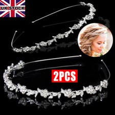 2Pcs Wedding Bridal Crystal Rhinestone Diamante Tiara Headband Hair Band Clasp