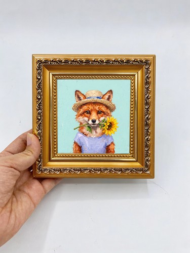 Fox with sunflower art - with,