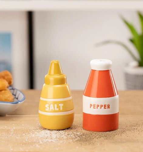 Stoneware mustard and ketchup - mustard,