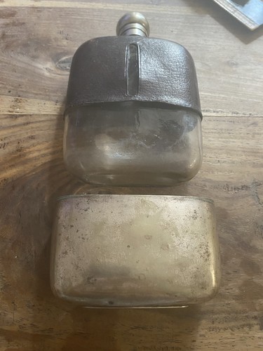 Antique hip flask with cup - cup, (