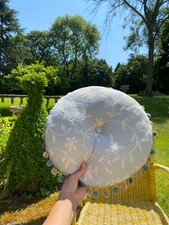 Vintage 1980s Handmade Round Cushion for Dressing Table Stool Bed Sofa Pom-poms
