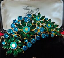 Large Vintage Style Bohemian Crystal Flower Leaf Design Art Brooch Pin Jewellery