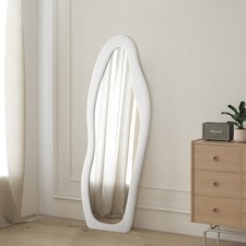 Irregular Wavy Mirror Full Length Wall Leaning Velvet Wood Frame 160x60cm Long  