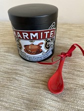 Black Ceramic Marmite Storage Jar with Red Spoon Collectible