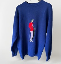VTG Pringle Sports ST ANDREWS blue Knit Wool Golf Jumper Sweater Size L