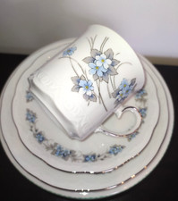 Mitterteich Bavaria Fine China Trio – Blue Floral – Cup, Saucer & Plate