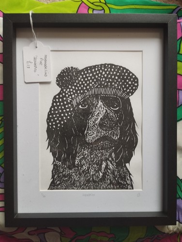 Spaniel dog black lino print - dog,