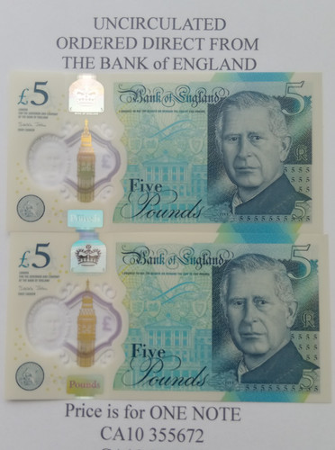 King charles pound 5 note - £5,