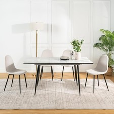 Extendable Dining Table with White Marble Pattern Wooden Top