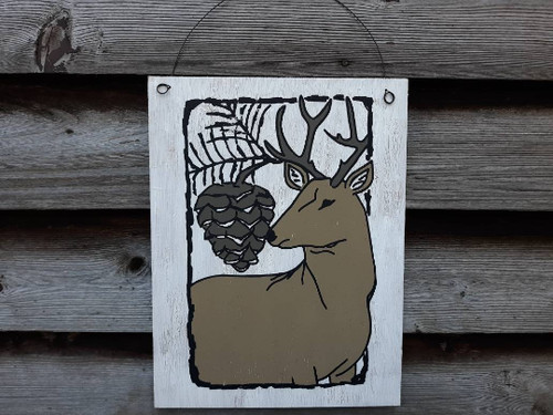 Deer wood sign farmhouse lodge - wood,