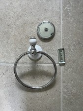 Vintage Chrome and Porcelain Towel Ring Holder Chrome with Screws