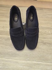 MENS  Clarks Signiture Corsley Bar Navy Blue Suede  Moccasins Shoes EU42 UK8 