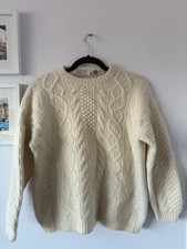 Vintage 90s Aran Cable Knitted Jumper L Wool Women’s Cream