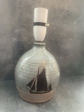 British Stoneware Pottery Lamp Yachts Blue Makers Mark Retro Vintage Cottage