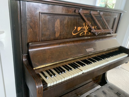 Upright piano and - piano, stool