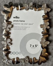 Wilko Butterfly & Hearts Photo Frame, Silver, Glass & Bling  7x5" Photo NWOB