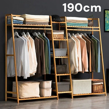 Bamboo Clothes Rail Rack Garment Hanging Stand Open Wardrobe 190cm Long UK Home