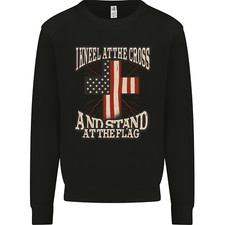 Kneel at the Cross Christian USA Flag Jesus God Mens Sweatshirt Jumper