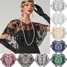 1920s Flapper Dress Great Gatsby Party Prom Cape Vintage Ladies Sequin Shawl Top