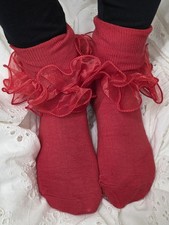 Victorian Trading Red Organza Ruffle Lace Lolita Socks Coquette Cottagecore 39C