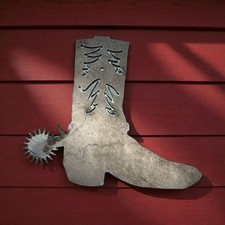 Cowboy Boot Spurs Rustic Metal Hanging Wall Art Western Indoor/Outdoor Décor 6x6