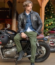 Joe Browns Men's Classic Leather Jacket with Vintage Check Lining