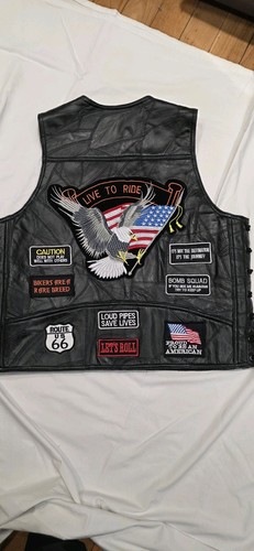 Biker leather waistcoat with - biker,