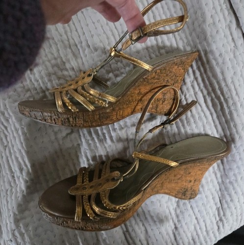 Ravel gold cork wedge sandals - gold,