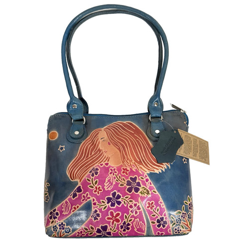 Teal leather bag indian hand - teal,