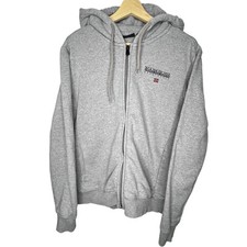 Napapijri Hoodie Mens Small Grey Spell Out Full Zip Sweatshirt Napa Geographic