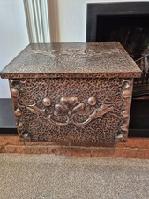 Lovely, Arts And Crafts, Copper Coal  Box,  With Holly Leaf Design