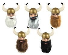 Medieval Norse Warrior Viking Horned Hat & Beard Fancy Dress