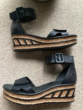 Ladies Rieker Size 6 EUR 39 Dark Navy/Black Wedge Platform Leather Party Sandals