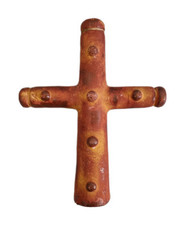 RARE Vintage Antique Mexican Latin Cross Pottery Home Decor Art Boho Ornament