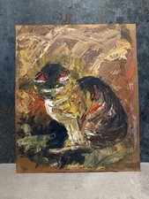 Vintage Signed Oil Painting Abstract Portrait Of A Cat