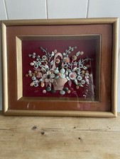 ORIENTAL DIORAMA SHELL MOTHER OF PEARL ART PANEL SHADOW BOX 3D FLORAL STONES