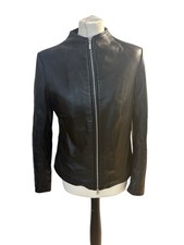 River Island Size 10-12 Biker Black Jacket Zip Up 100% Leather