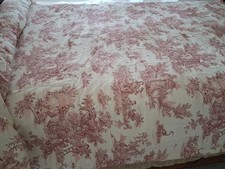 Bedspread Quilted Toile De Jouy Cotton  Throw  Red & Ivory 116" X 76"
